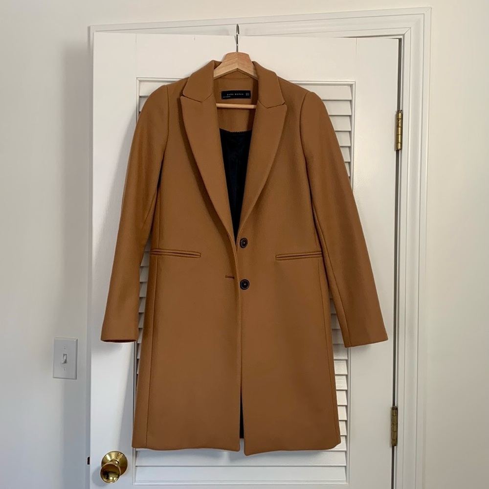 Zara Women’s Wool Blend Camel Colored Coat XS EUC